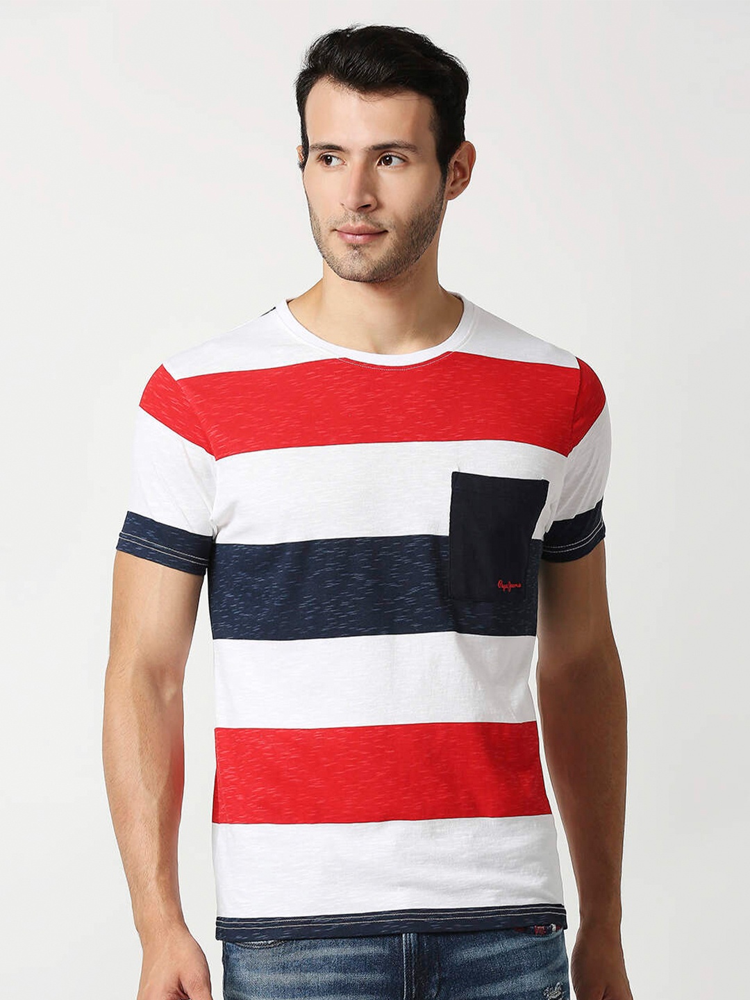 

Pepe Jeans Men White Striped Cotton T-shirt