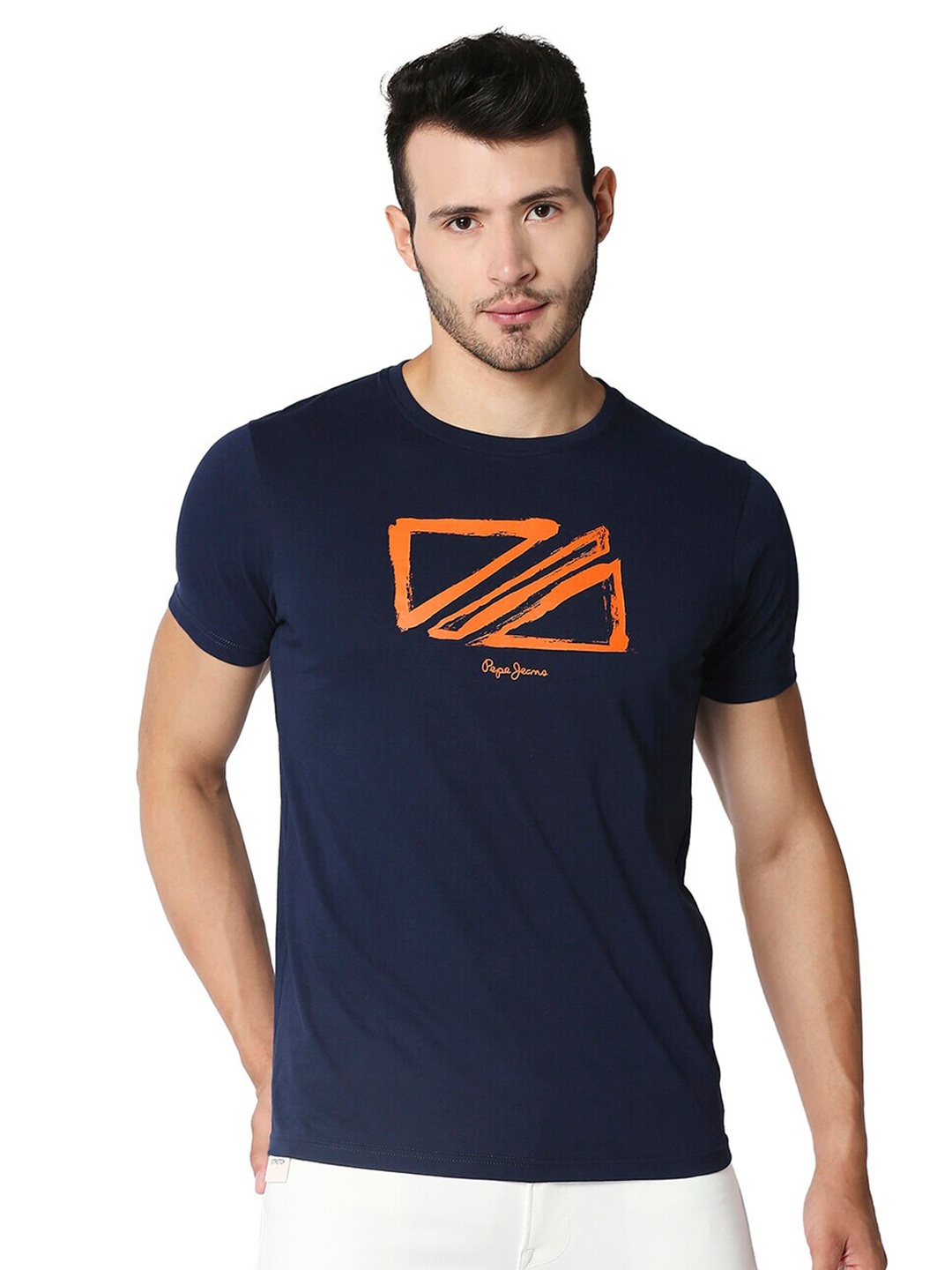 

Pepe Jeans Men Blue & Orange Printed T-shirt
