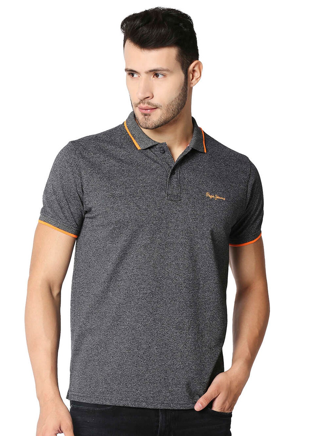 

Pepe Jeans Men Grey Polo Collar T-shirt