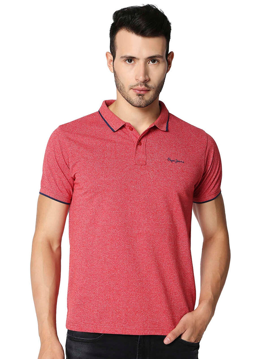 

Pepe Jeans Men Red Polo Collar T-shirt