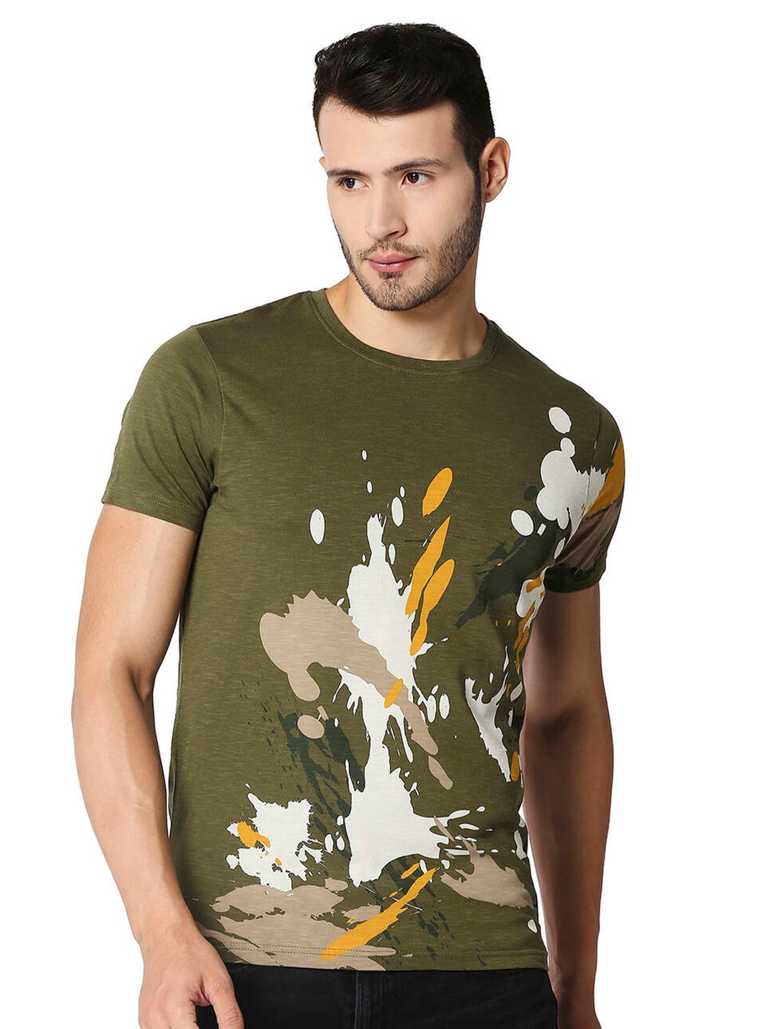 

Pepe Jeans Men Green Printed Raw Edge T-shirt