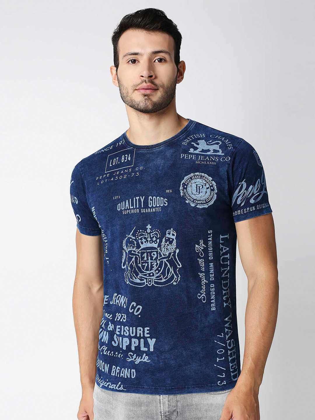 

Pepe Jeans Men Blue Printed T-shirt