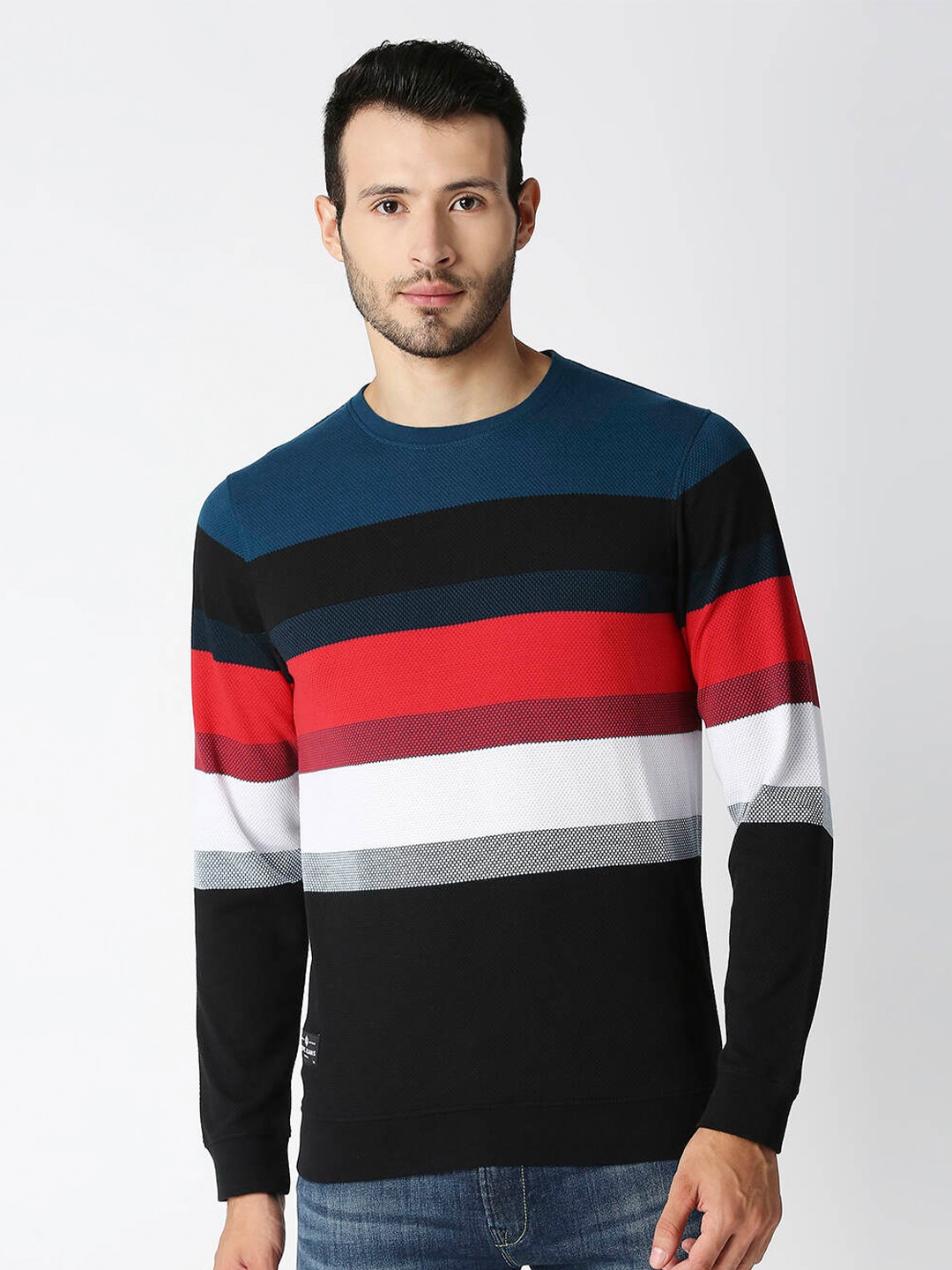 

Pepe Jeans Men Red Striped Cotton Full Sleeves T-shirt