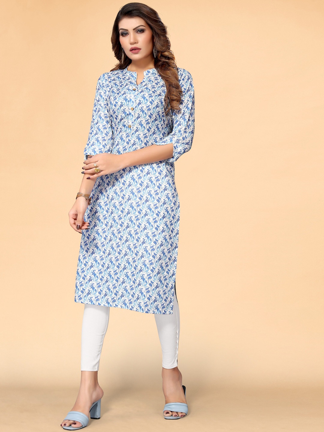 

KALINI Women Blue Floral Printed Kurta
