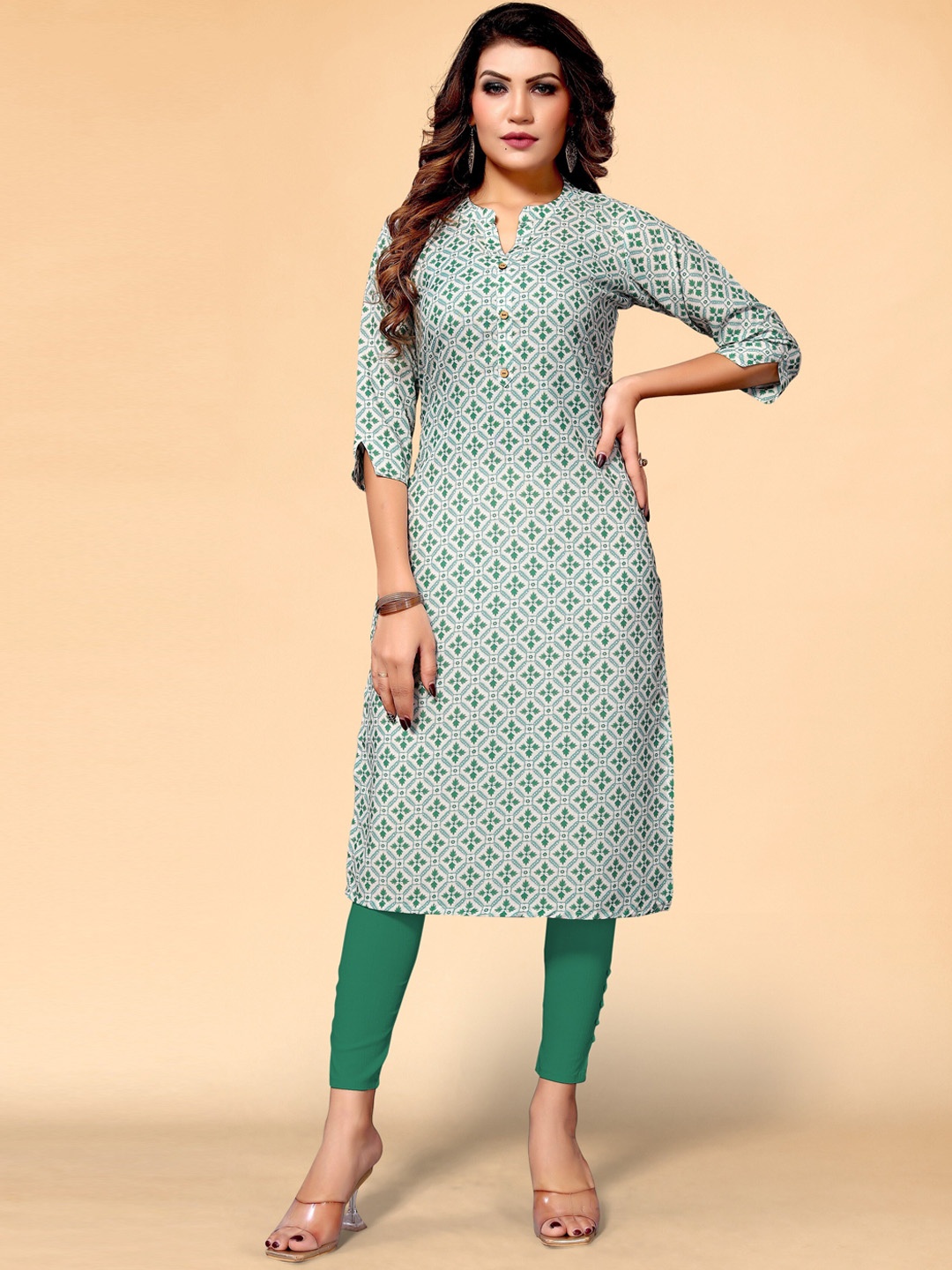 

KALINI Women Green Ethnic Motifs Floral Printed Kurta