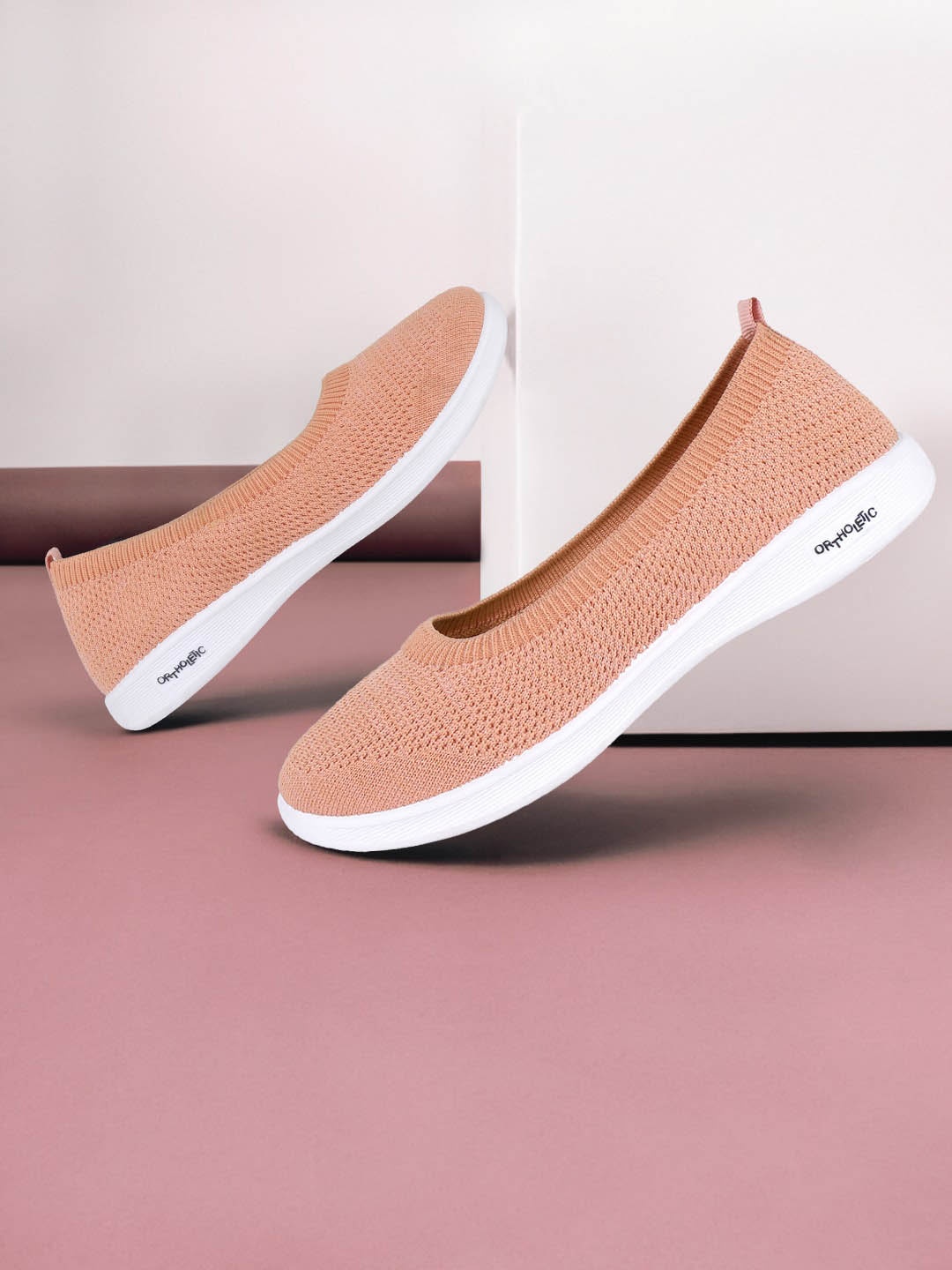 

Champs Women Peach-Coloured Woven Design Slip-On Sneakers