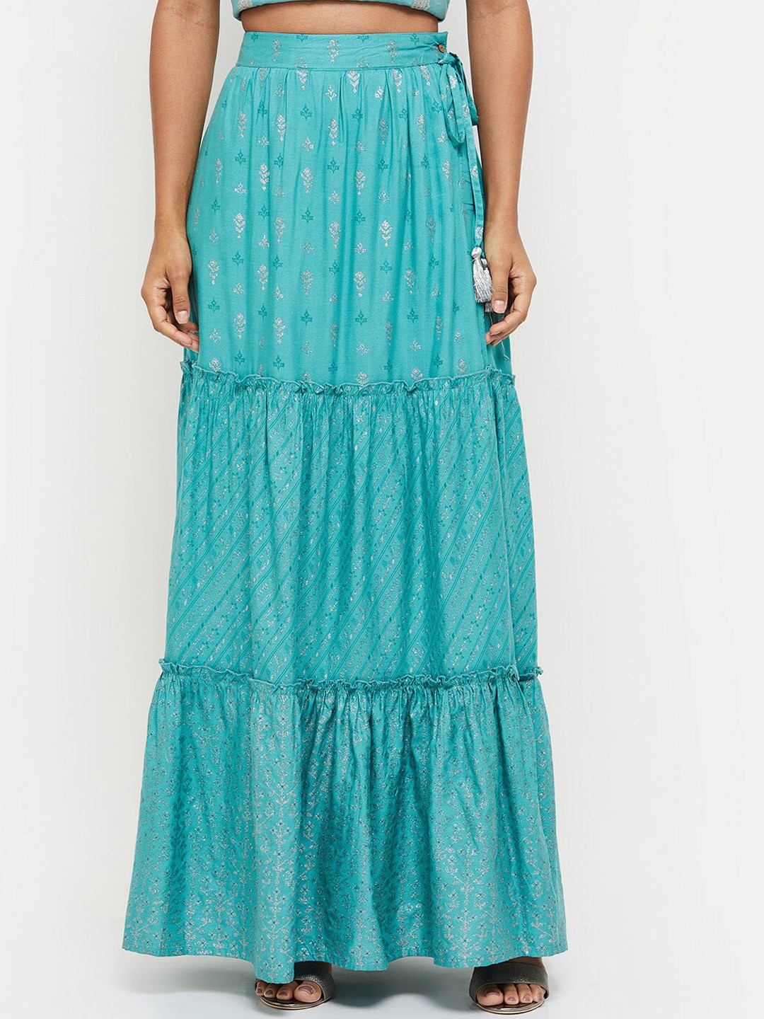 

max Women Blue Printed Flared Maxi Skirts