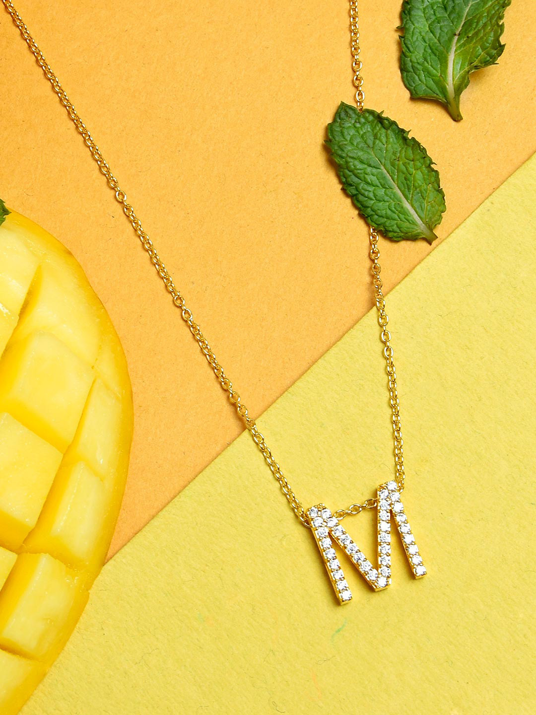 

Tistabene Gold-Plated & White AD-Studded M-Charm Pendant