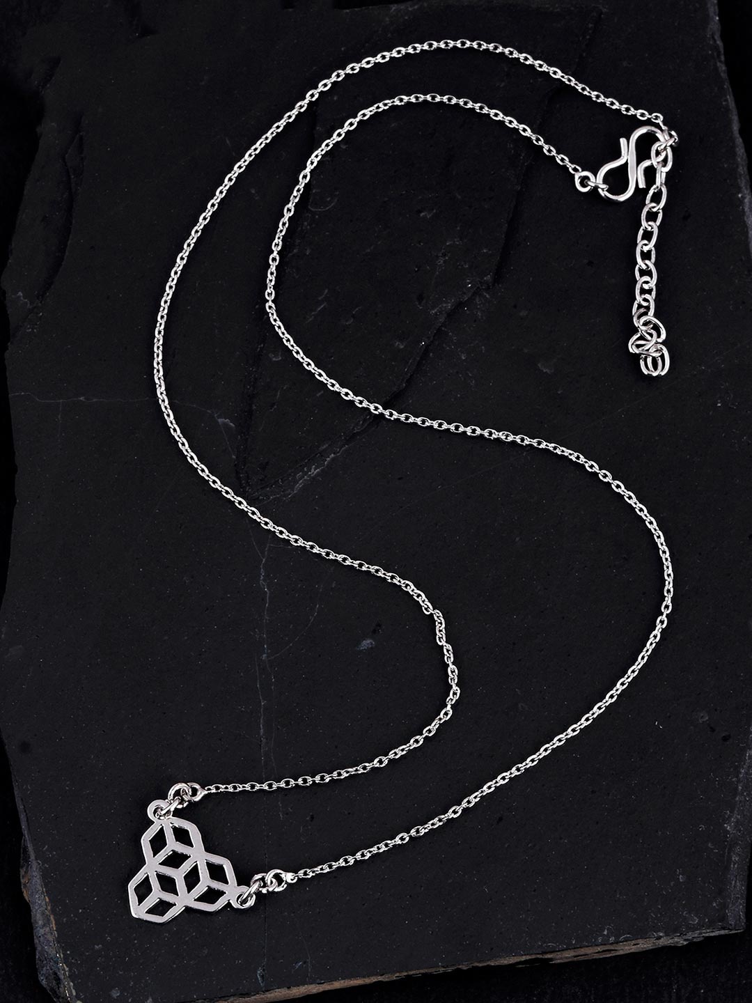 

Tistabene Rhodium-Plated & White Artificial Stone Studded Pendant With Chain