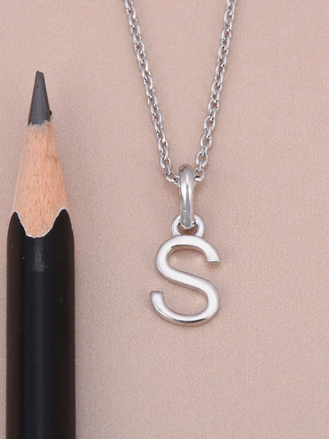 

Tistabene Rhodium-Plated White S Initial Shaped Pendant, Silver