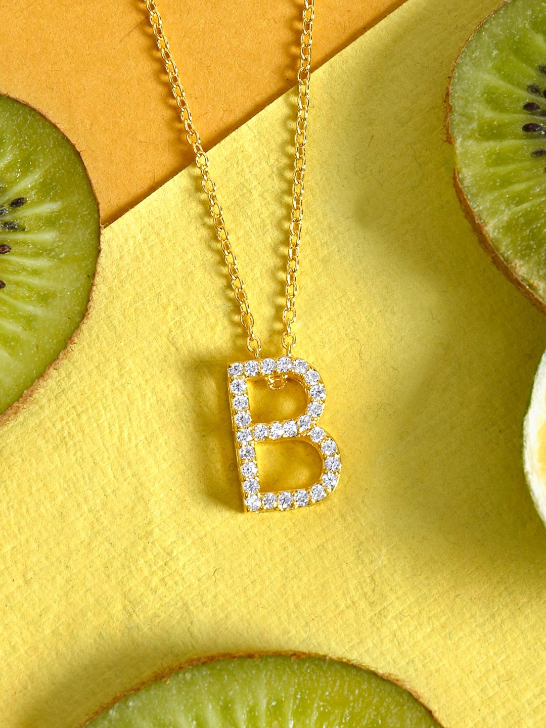 

Tistabene Women Gold-Plated White Stone-Studded Alphabet B Pendant With Chain