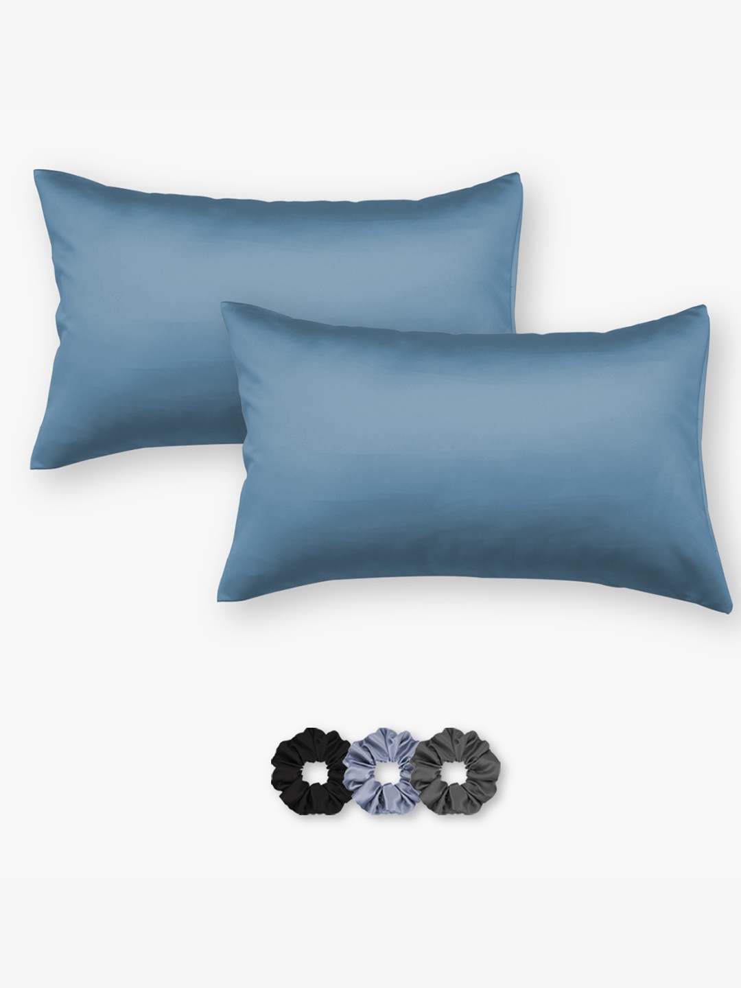 Seevo Set Of 2 Blue 400 TC Satin Pillow Covers