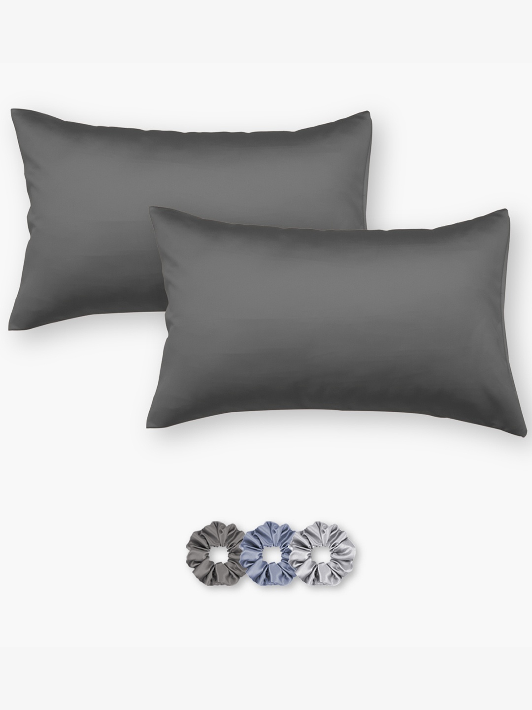 

Seevo Set Of 2 Metalic Grey 400 TC Satin Pillow Covers, Metallic