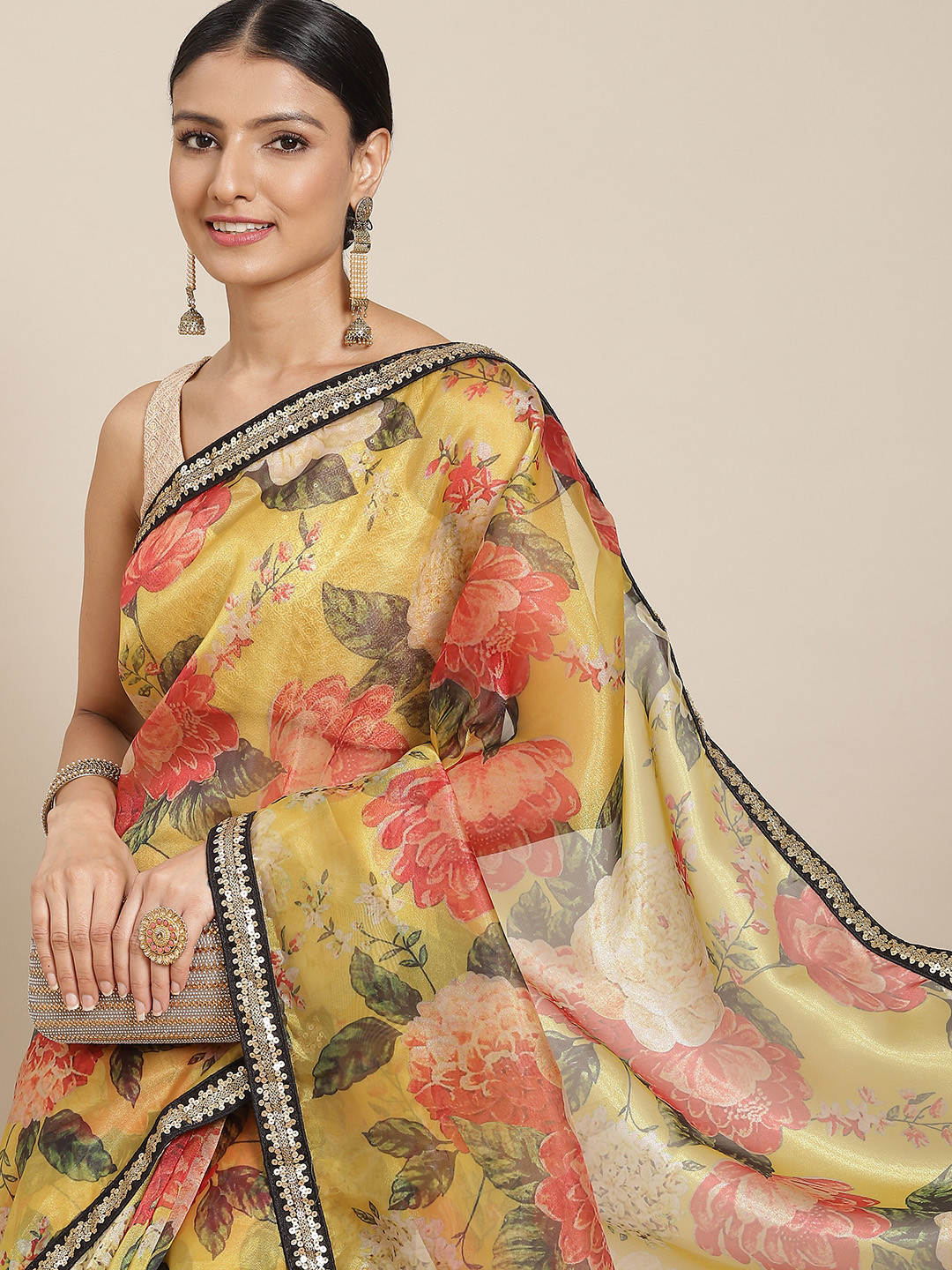 

Tikhi Imli Women Yellow & Pink Floral Saree