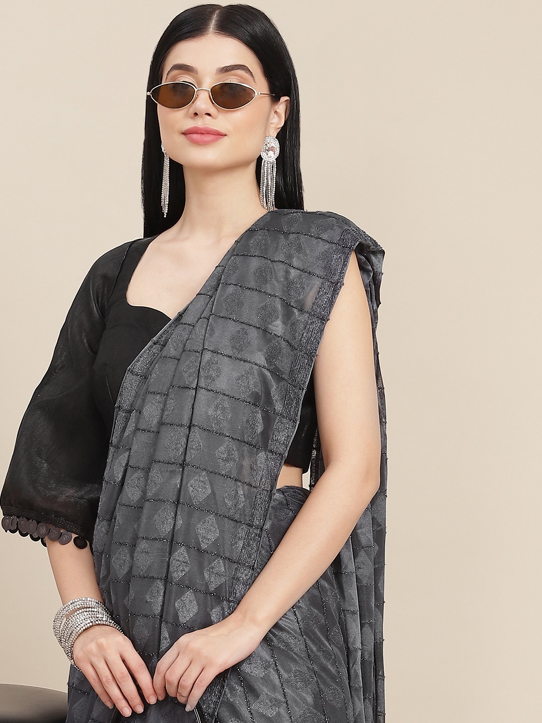 

Tikhi Imli Grey Jacquard Saree