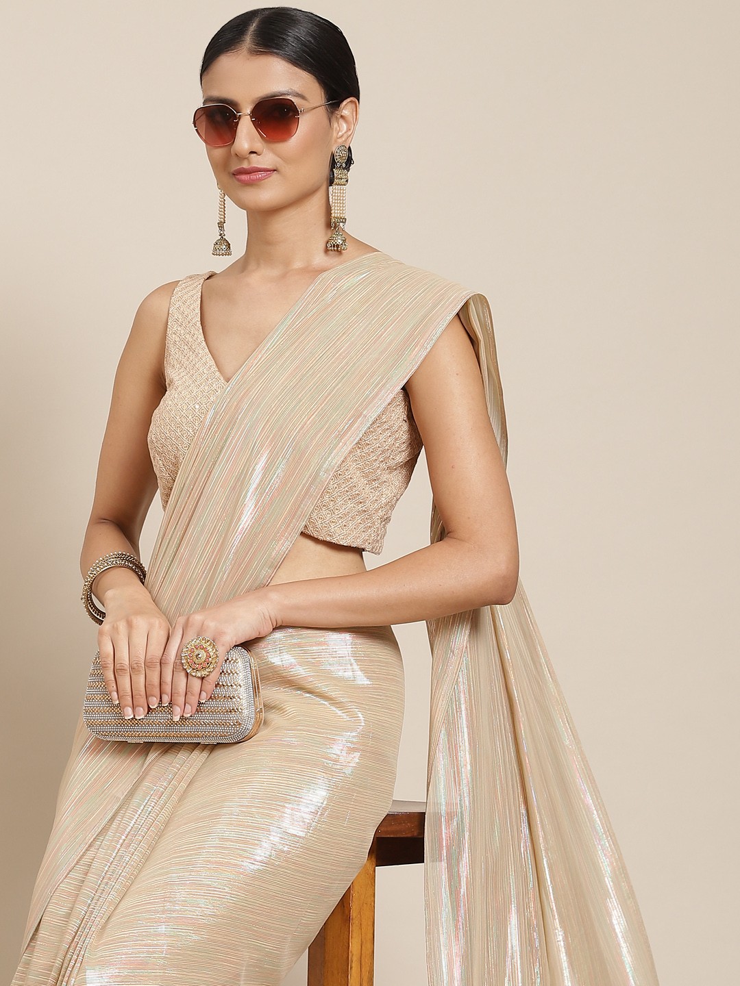 

Tikhi Imli Beige Striped Sheen Saree