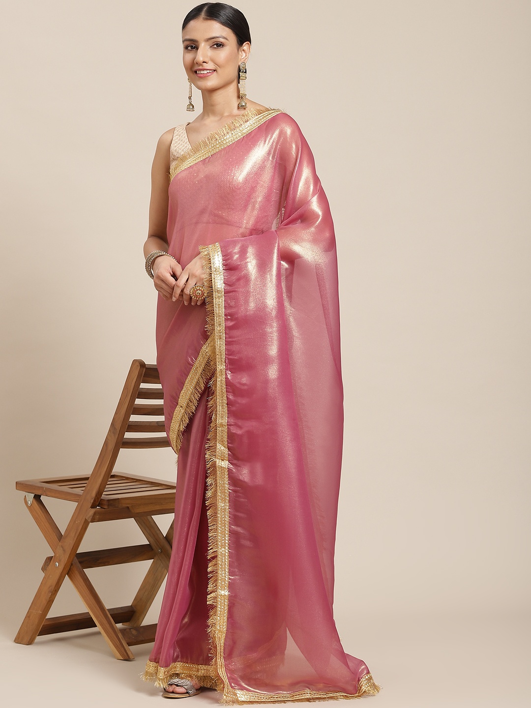 

Tikhi Imli Women Pink Solid Saree