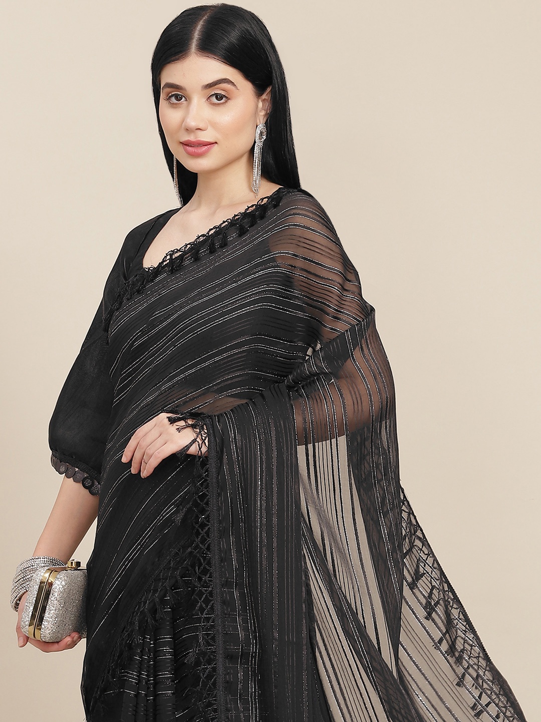 

Tikhi Imli Black Striped Saree