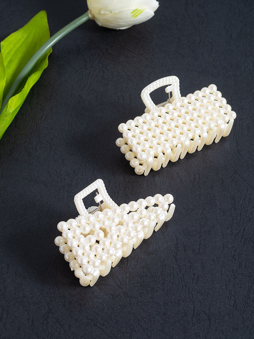 

Golden Peacock Women Set of 2 White Claw Clip