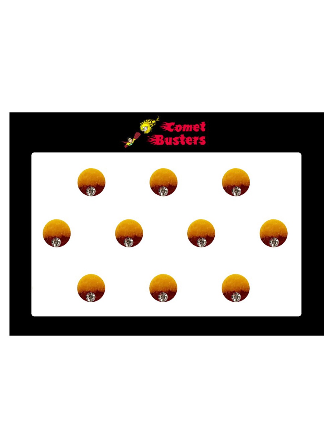 

Comet Busters 10 Pcs Embellished Reusable Designer Bindis - Mustard Yellow & Brown