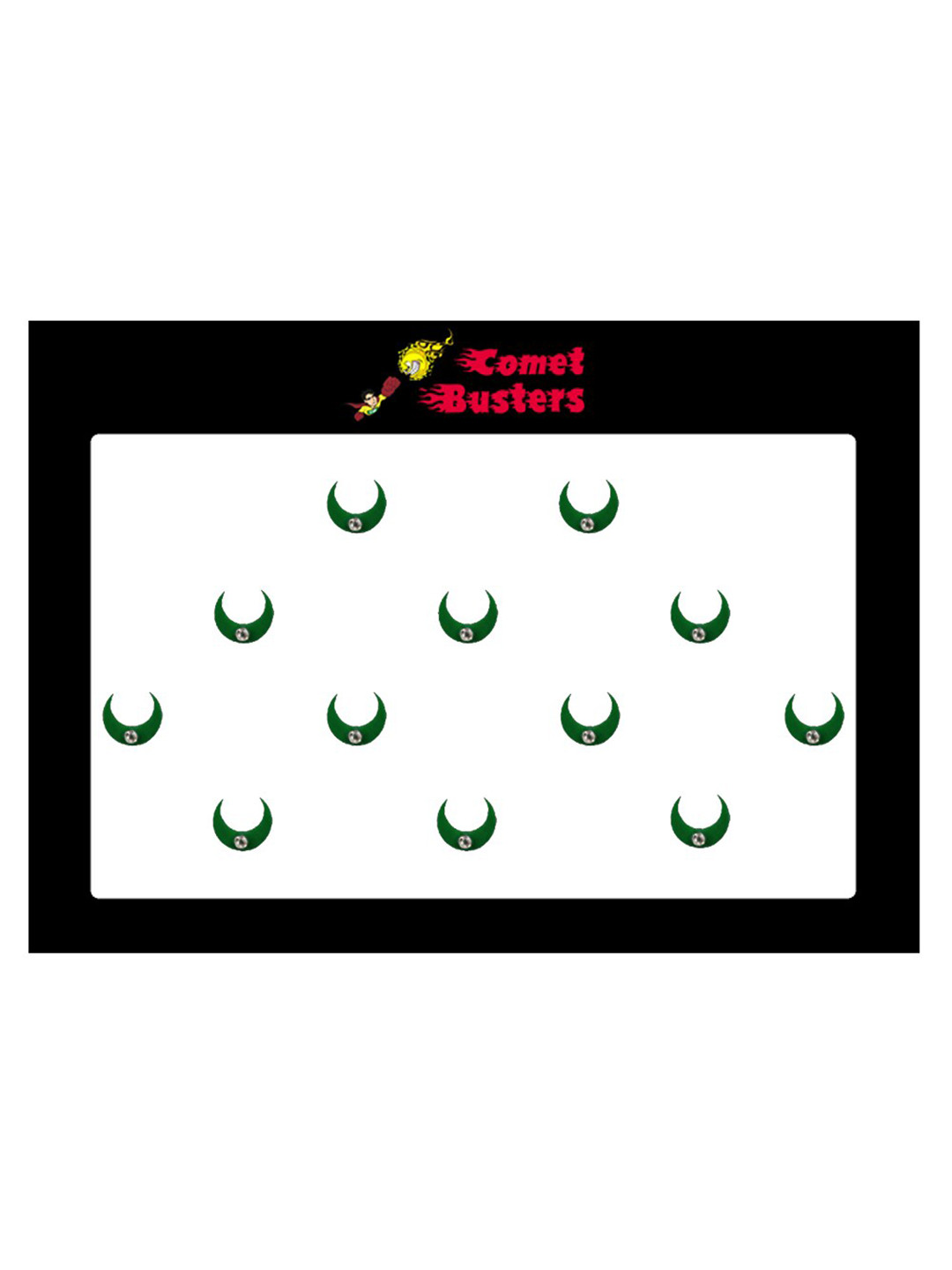 

Comet Busters 12 Pcs Embellished Reusable Crescent-Shaped Bindis - Green