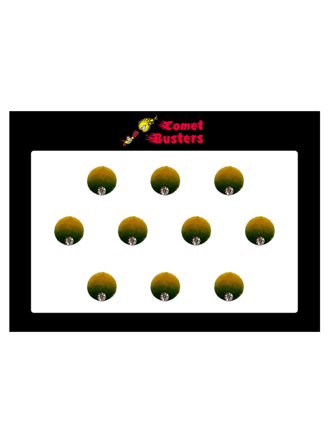 

Comet Busters 10 Pcs Embellished Reusable Designer Bindis - Mustard Yellow & Green