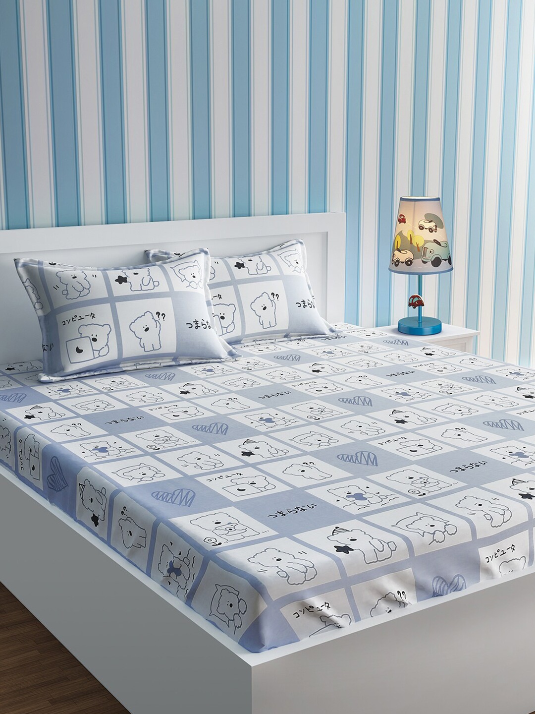 

URBAN DREAM Grey & White 210 TC Queen Bedsheet with 2 Pillow Covers