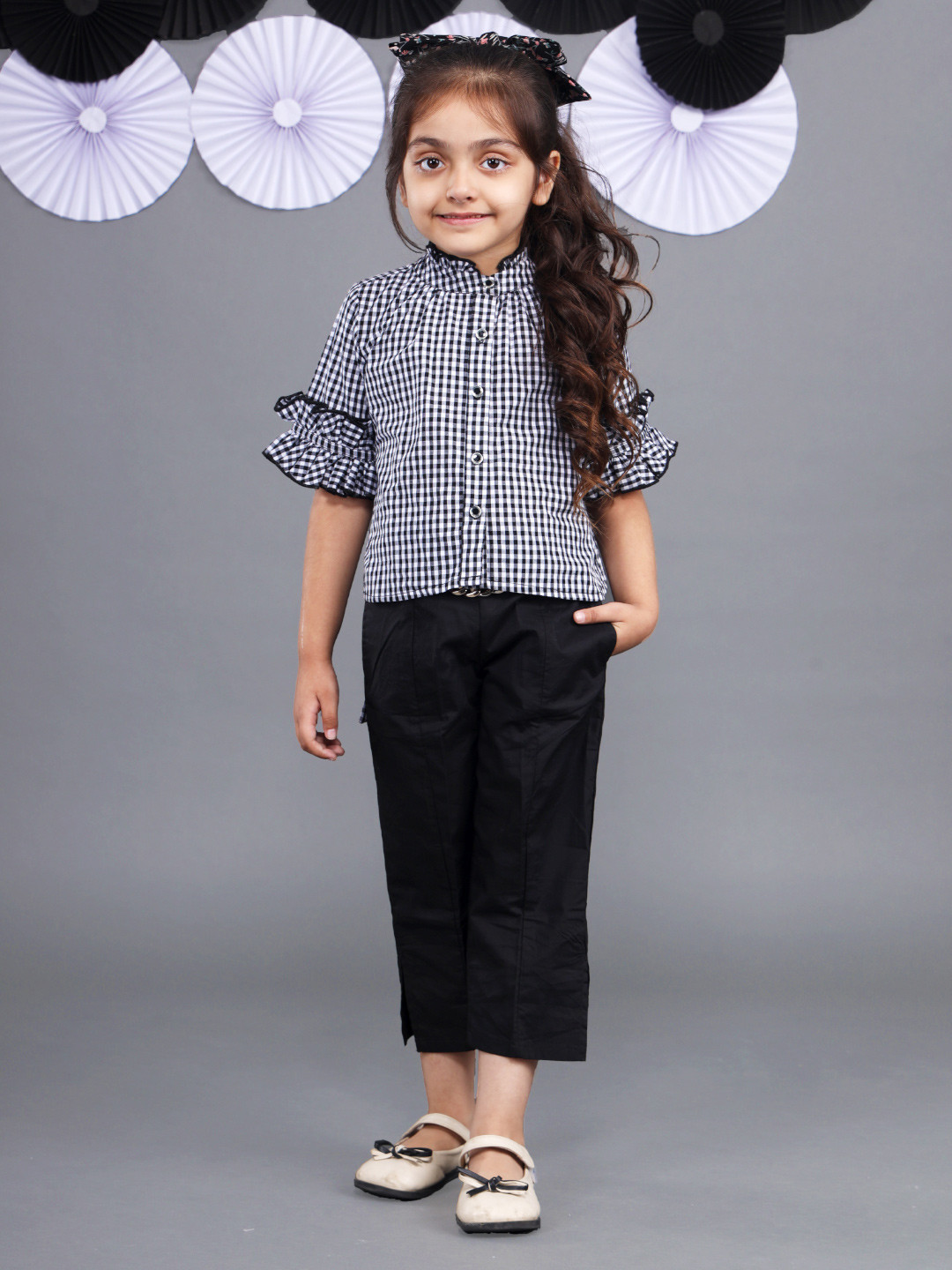 

Beyabella Girls Black Checked Pure Cotton Shirt Style Top