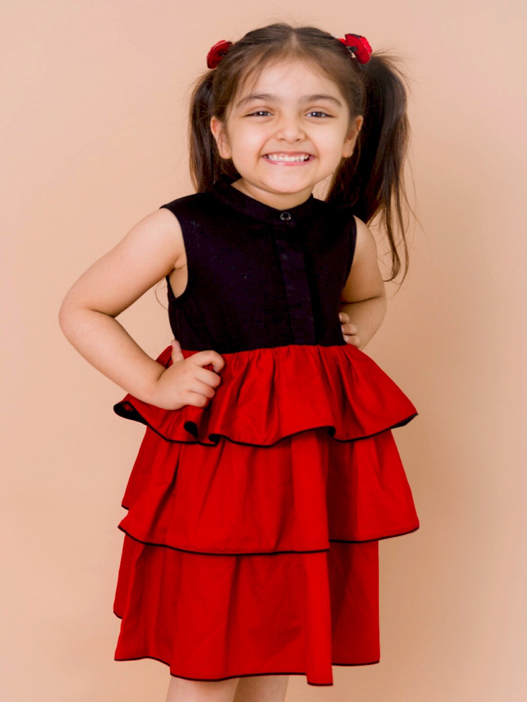 

Beyabella Girls Red & Black Layered Dress