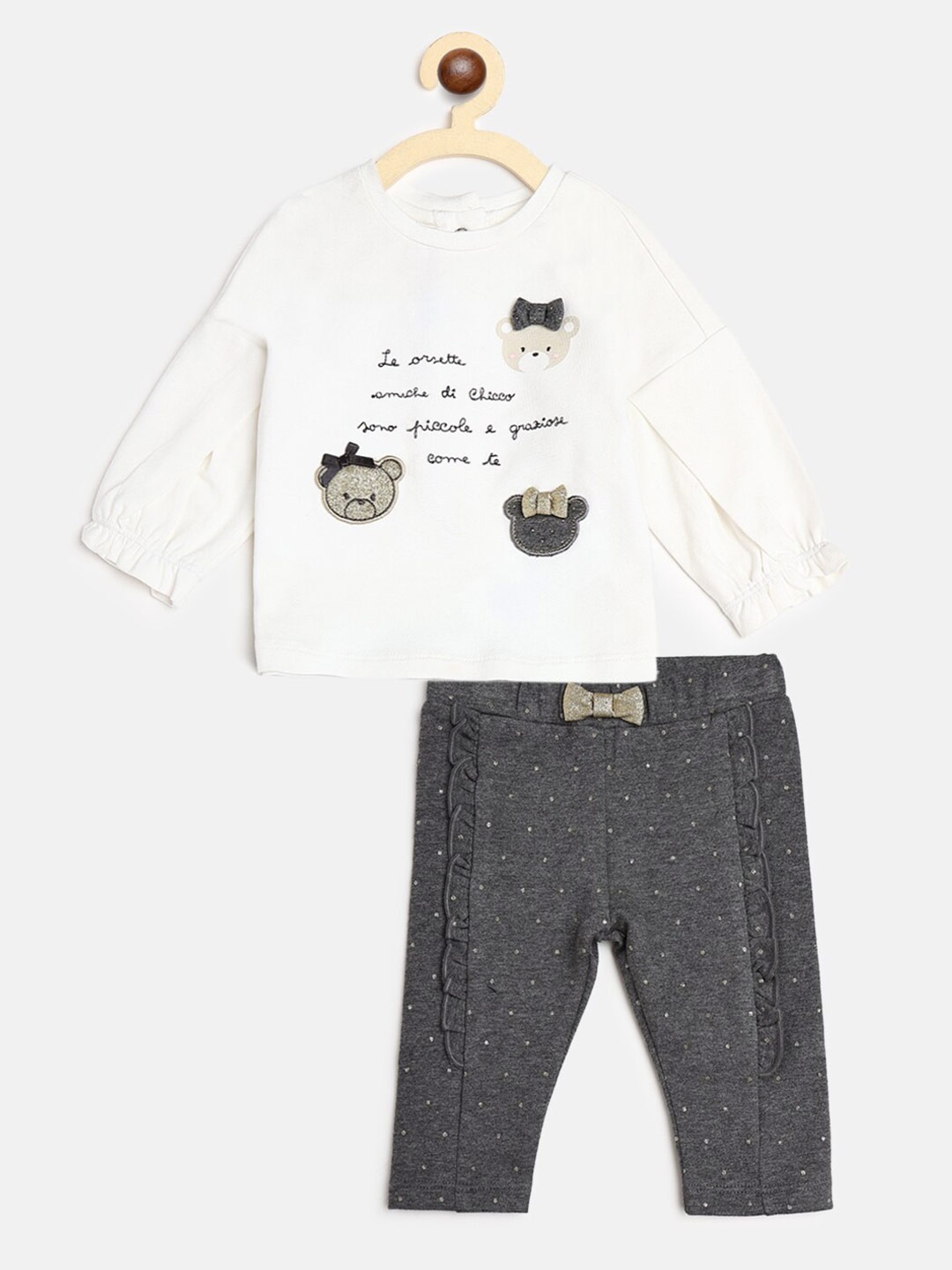 

Chicco Girls Cream-Coloured & Grey Printed Top with Leggings Set