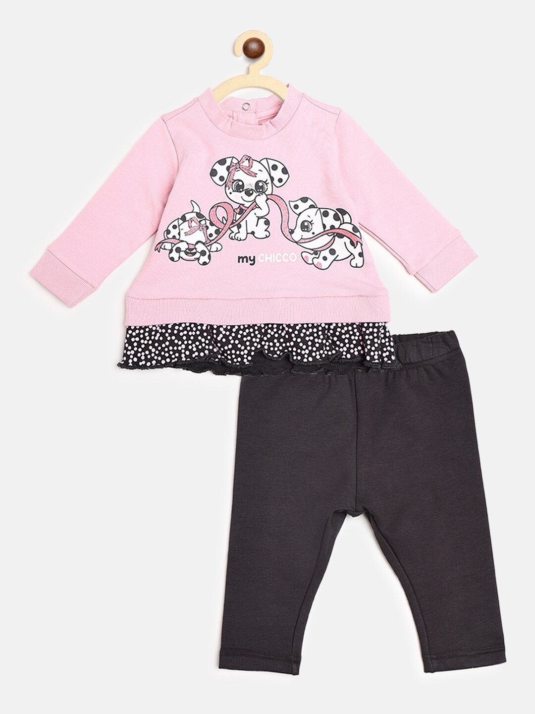 

Chicco Girls Pink & Black Printed T-shirt with Leggings