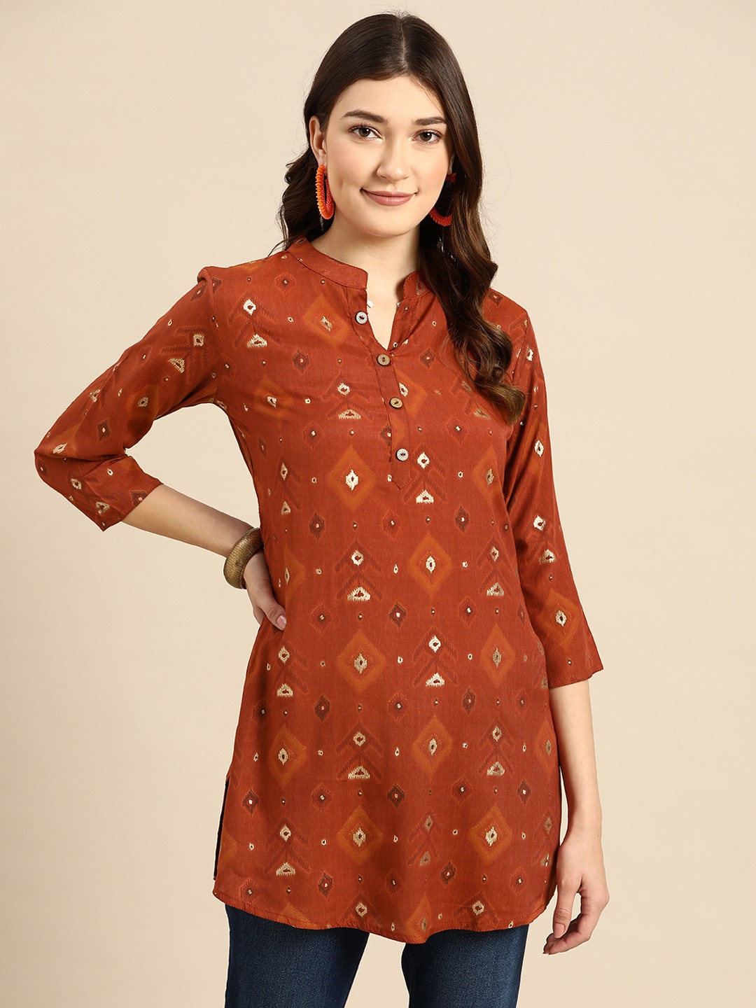 

Sangria Maroon Ethnic Motifs Printed Kurti