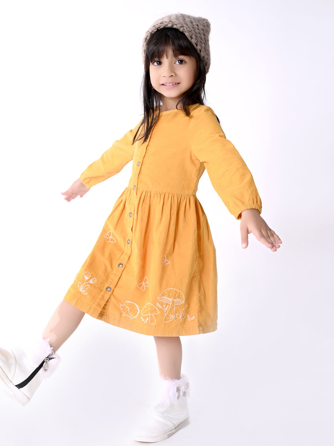 

Beebay Girls Yellow Corduroy A-Line Dress