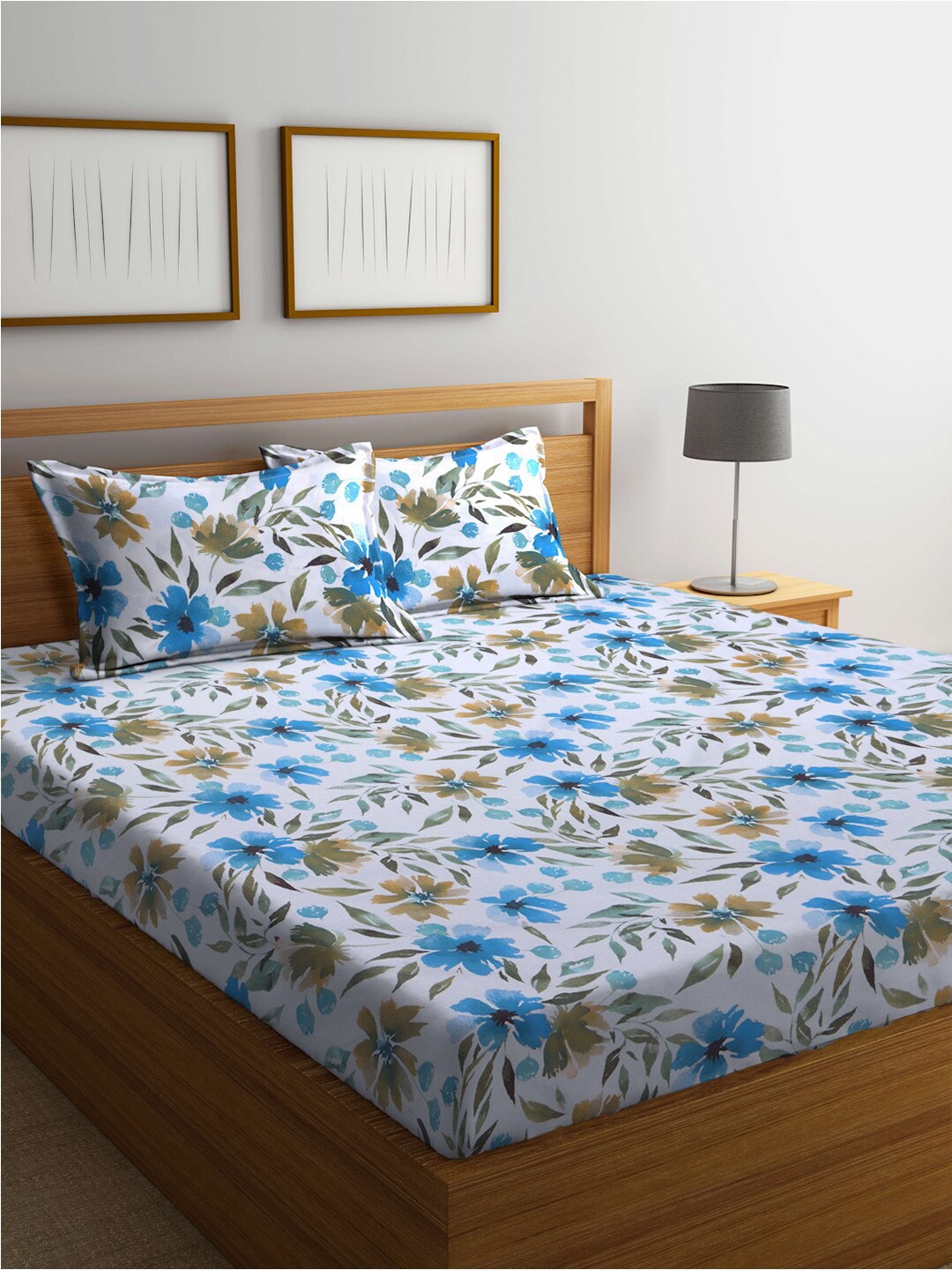 

BOMBAY DYEING White & Green Floral Printed 120 TC King Bedsheet with 2 Pillow Covers
