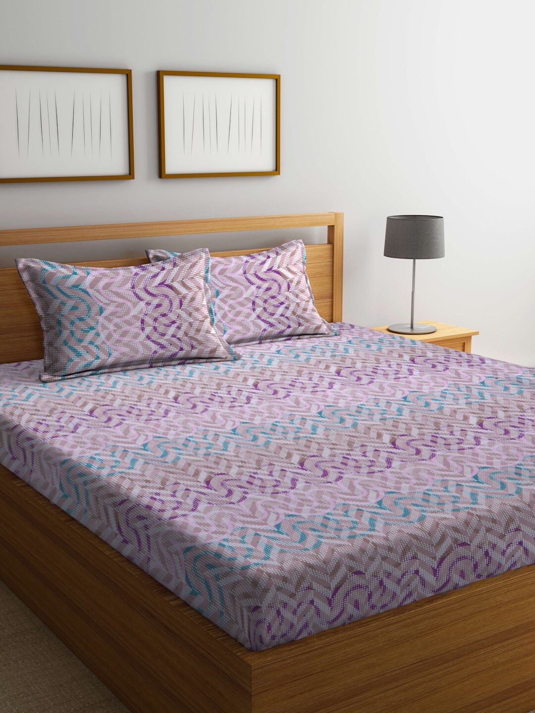 

BOMBAY DYEING Purple & Blue Geometric 120 TC King Bedsheet with 2 Pillow Covers