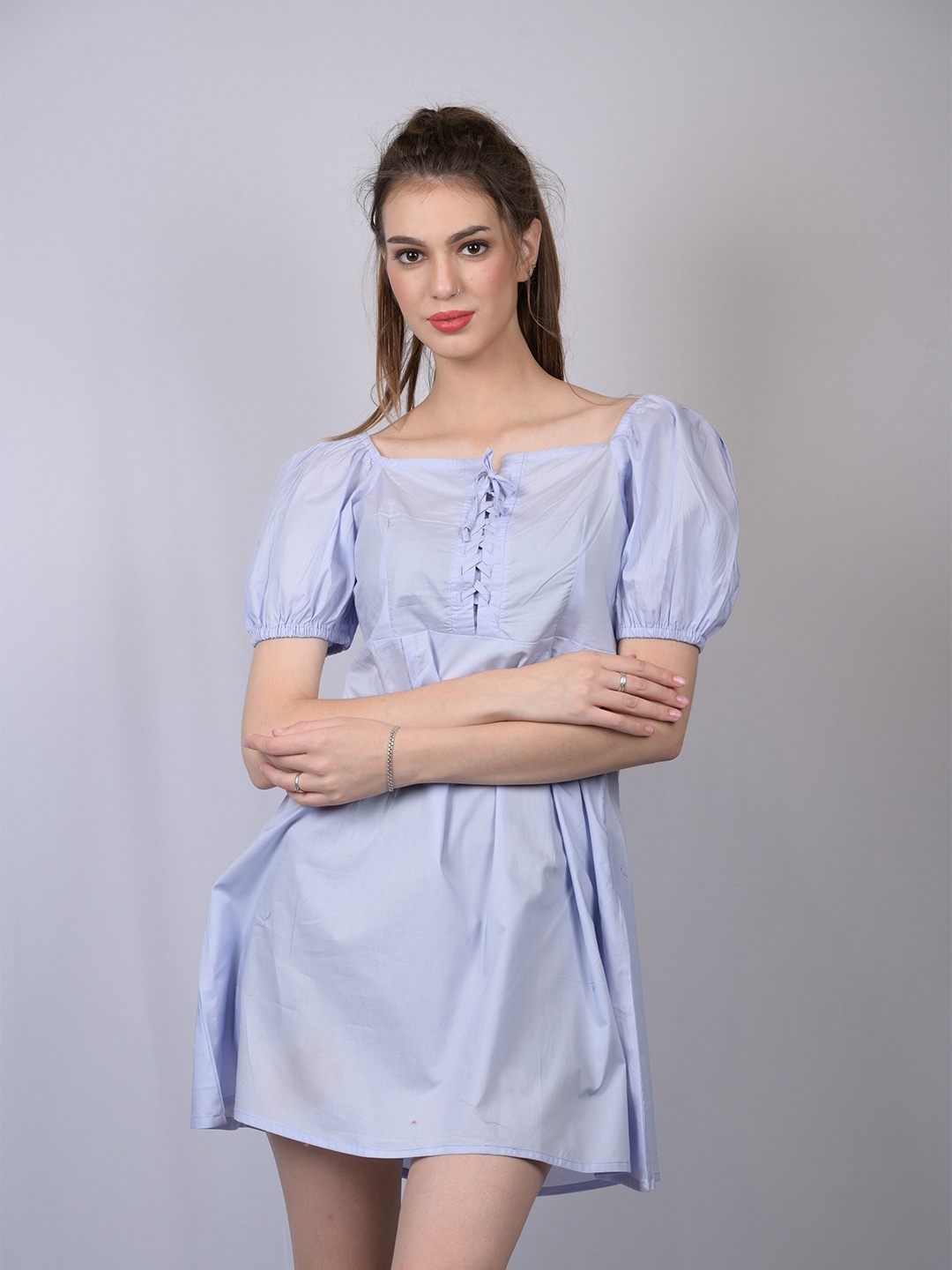 

OWO THE LABEL Purple Solid A-Line Mini Dress