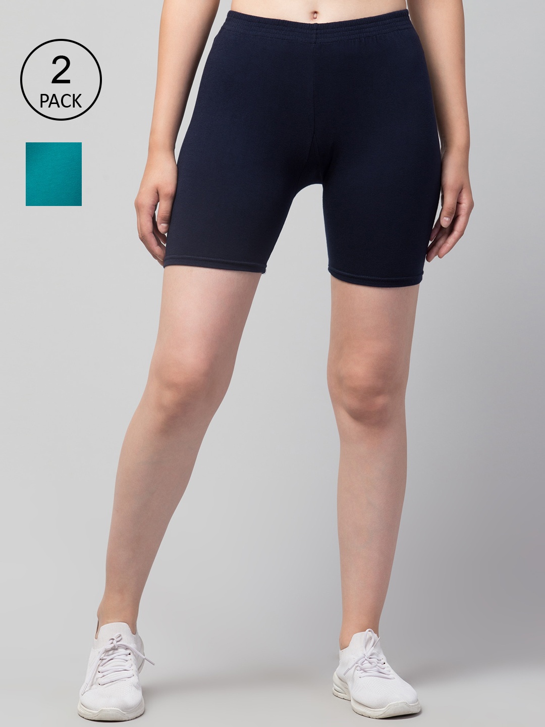 

Apraa & Parma Women Pack Of 2 Slim Fit Cycling Sports Shorts, Teal