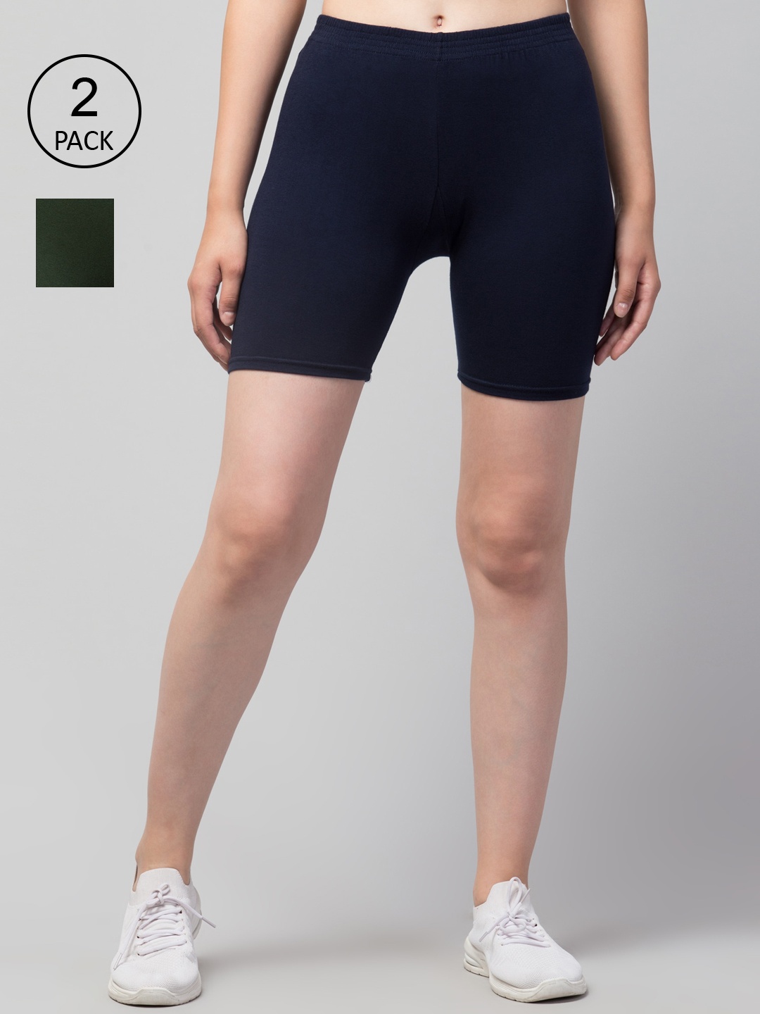 

Apraa & Parma Women Pack of 2 Slim Fit Sports Shorts, Navy blue