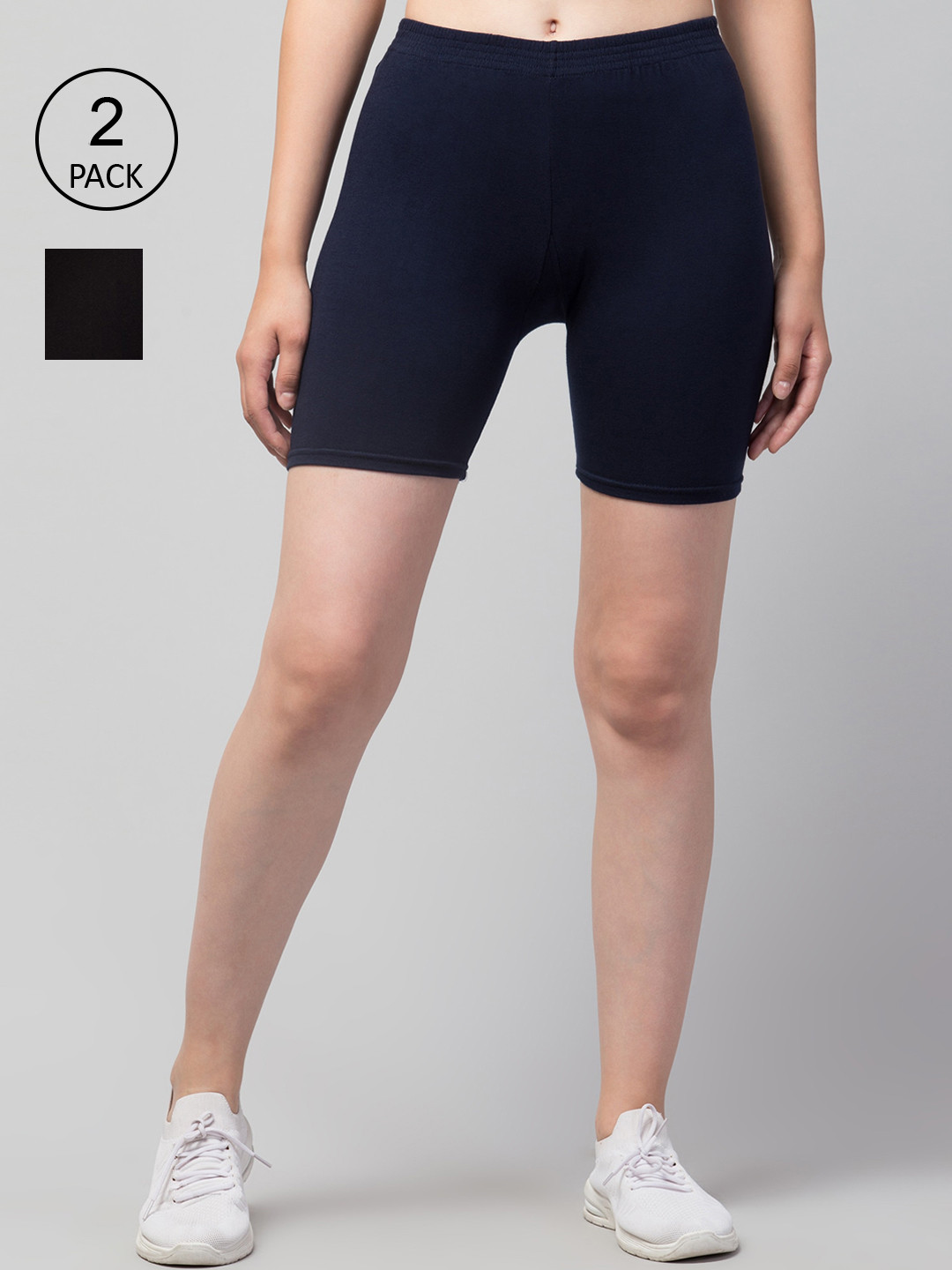 

Apraa & Parma Women Pack of 2 Slim Fit Cycling Sports Shorts, Navy blue