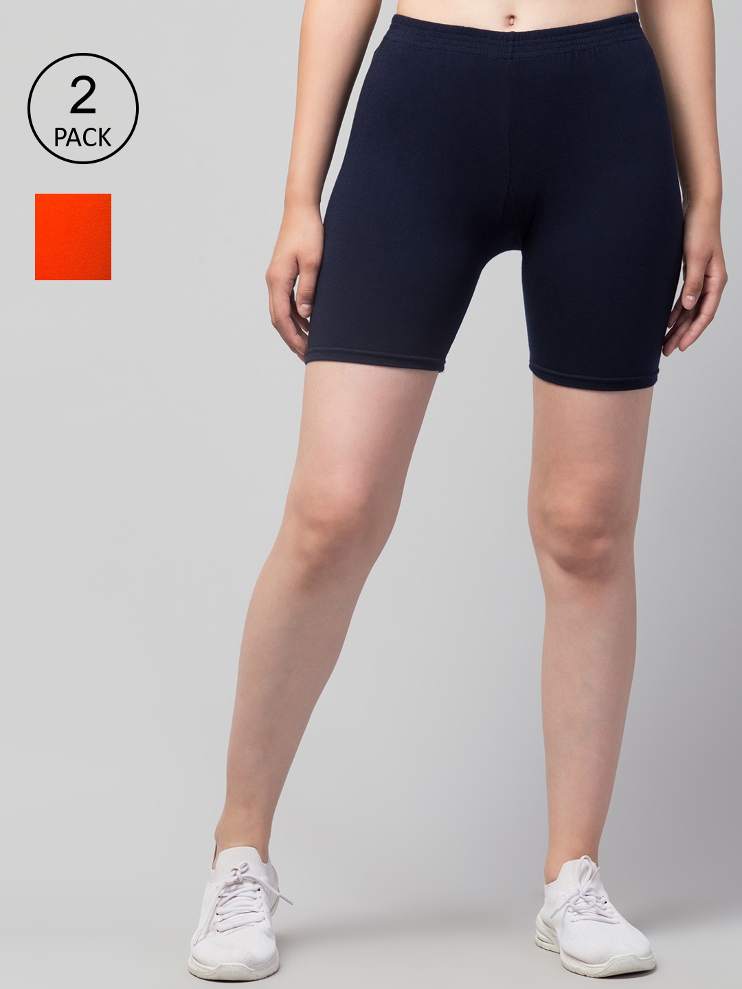 

Apraa & Parma Women Pack Of 2 Navy Blue & Orange Slim Fit Cycling Sports Shorts