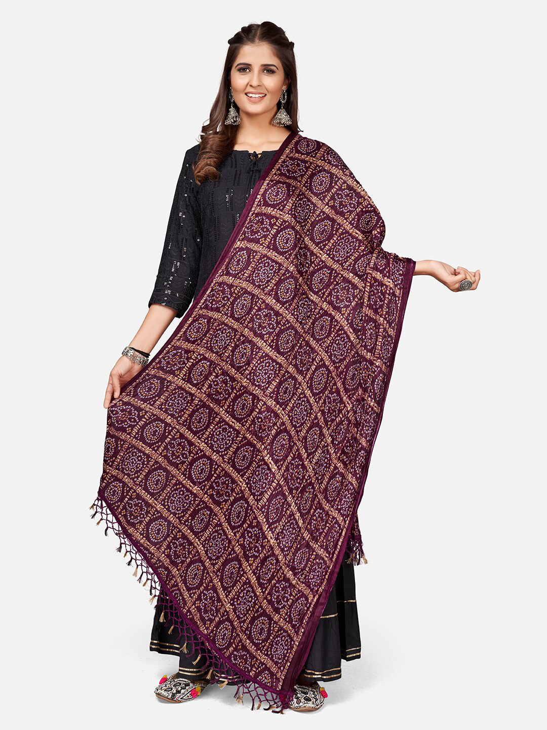 

Vbuyz Purple & Cream-Coloured Printed Art Silk Bandhani Dupatta