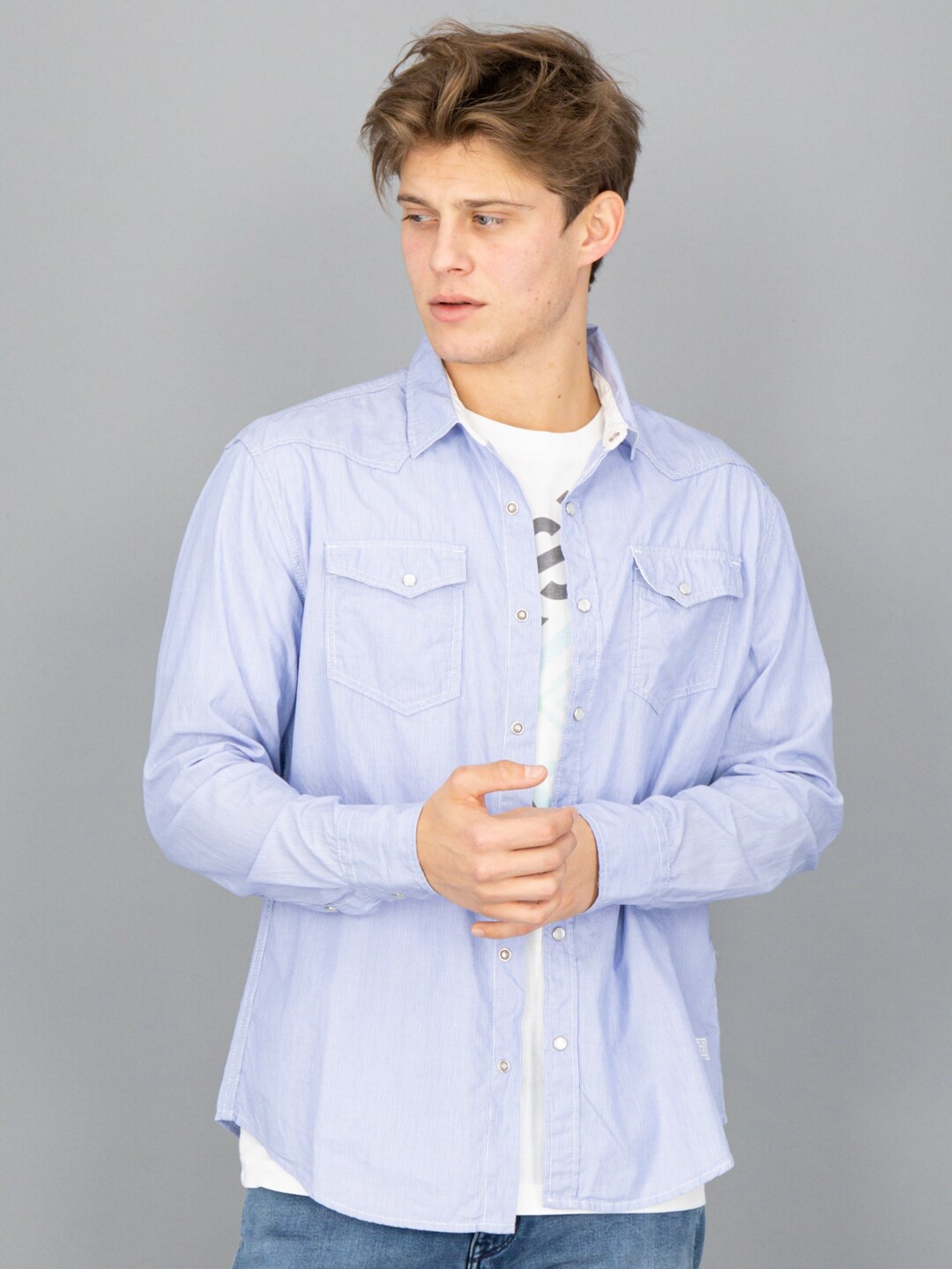

FREESOUL Men Blue Striped Long Sleeves Cotton Casual Shirt