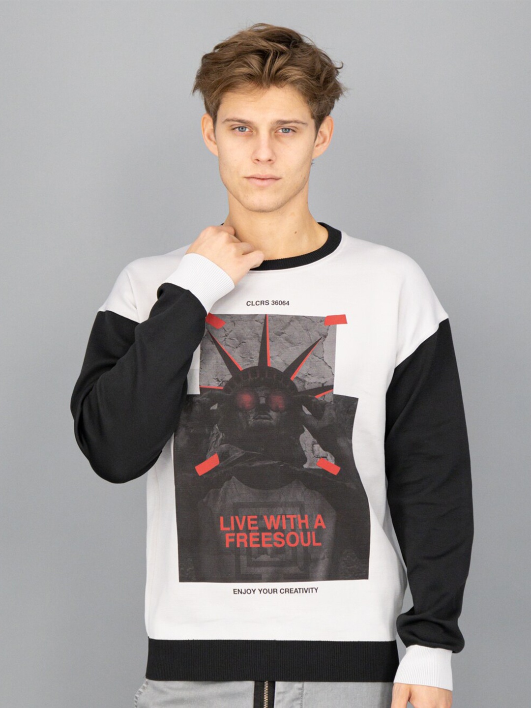 

FREESOUL Men Off White Printed Polyester Sweatshirt