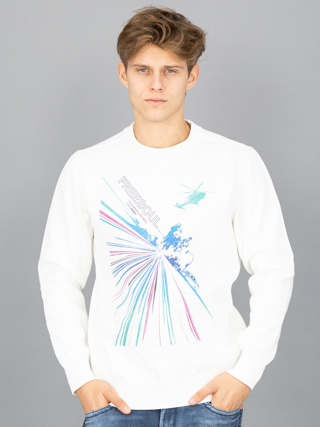 

FREESOUL Men Off White Printed Sweatshirt