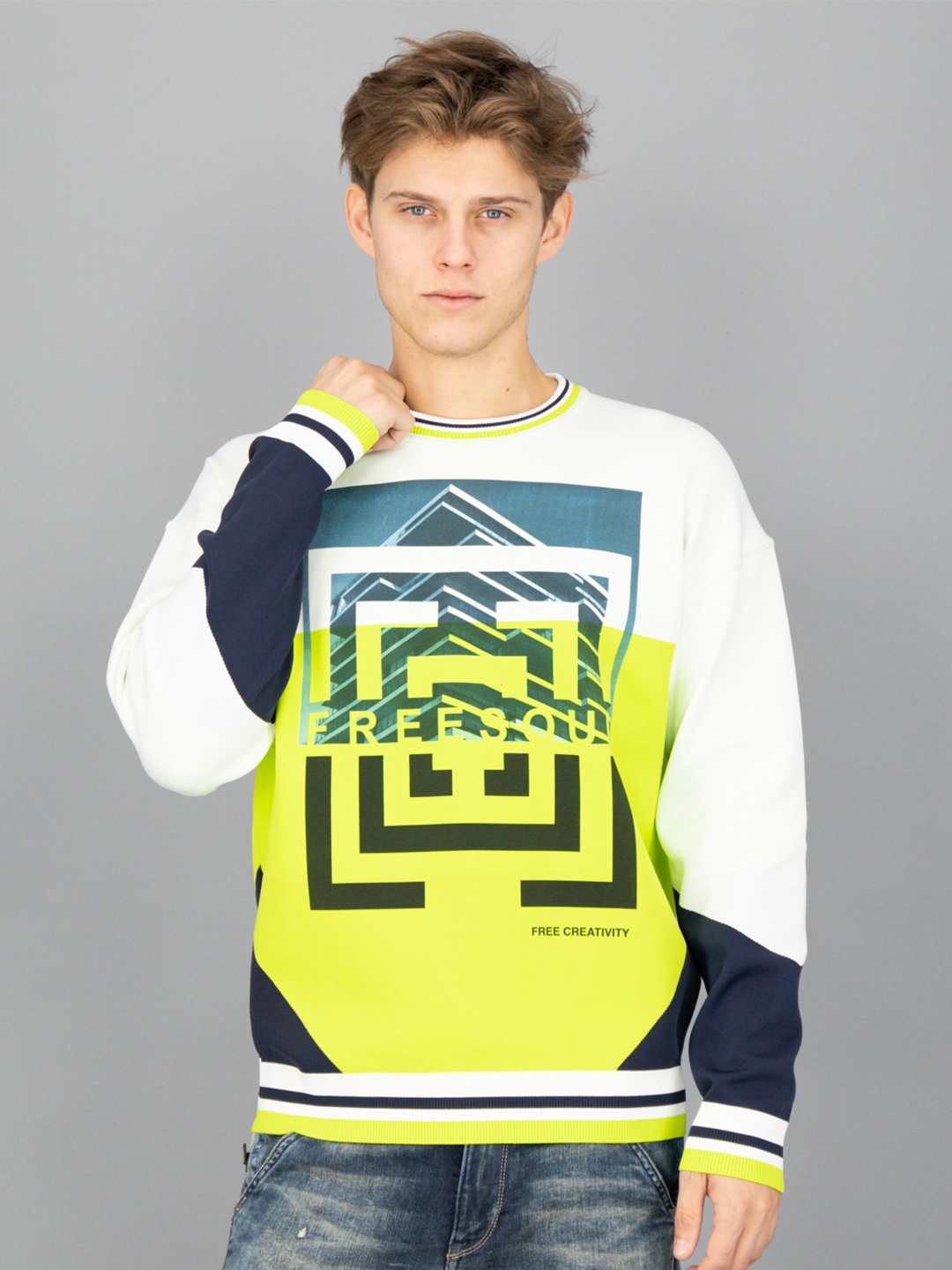 

FREESOUL Men Lime Green Printed Sweatshirt