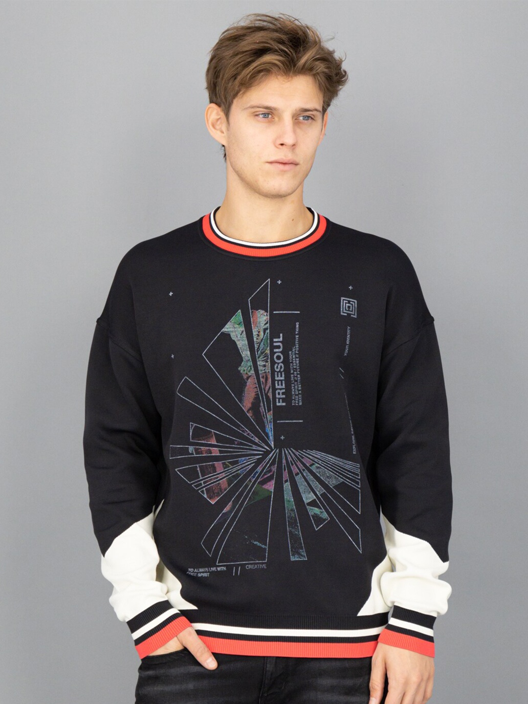 

FREESOUL Men Black Printed Sweatshirt