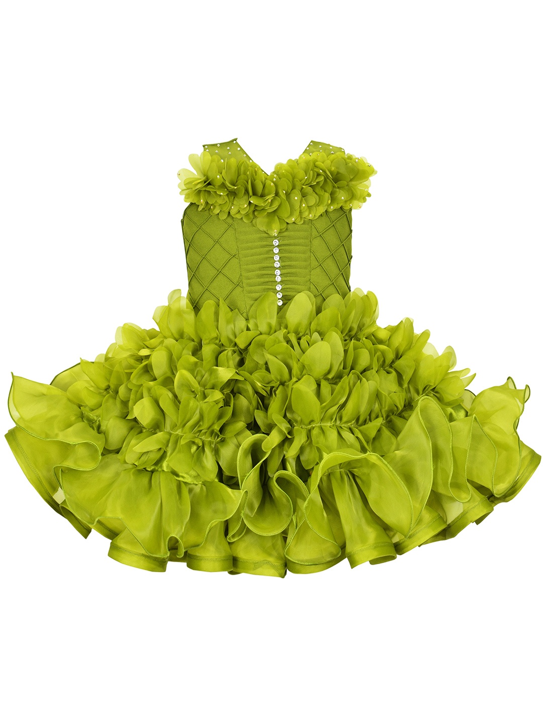 

AMIRTHA FASHION Girls Green Layered Satin Dress