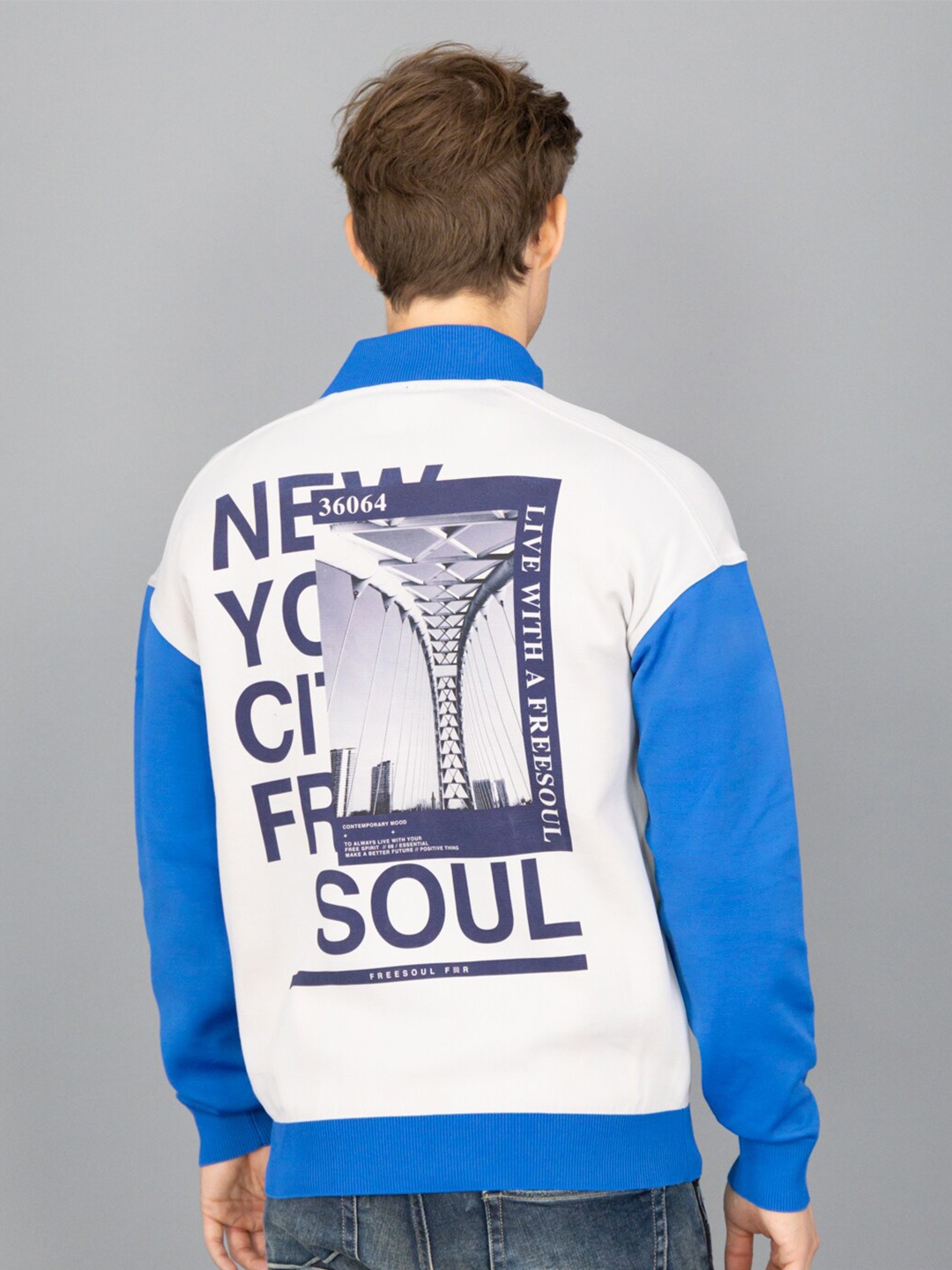 

FREESOUL Men Off White Solid Bomber Jacket