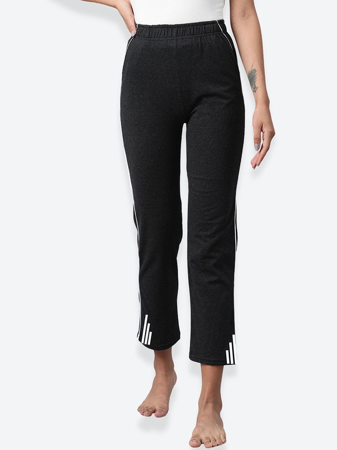 

NOT YET by us Women Grey Melange Solid Pure Cotton Lounge Pants