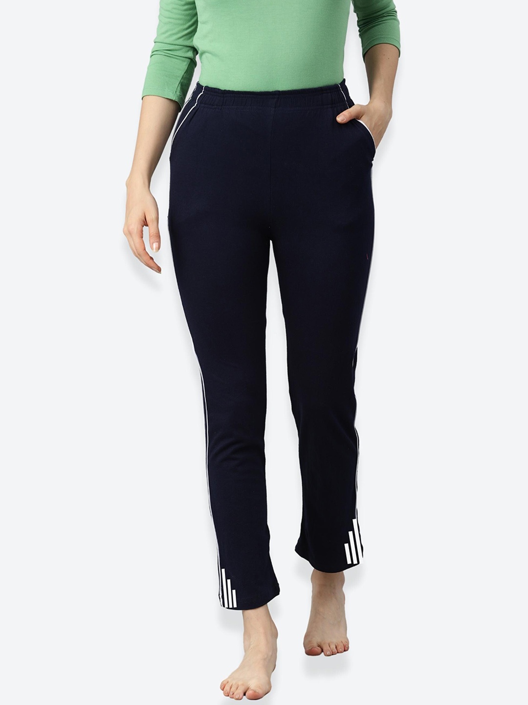 

NOT YET by us Women Navy Blue Solid Cotton Lounge Pants